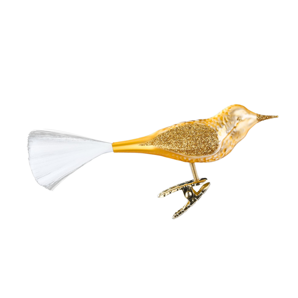 Bird with spun glass tail, inka gold matte by Inge Glas of Germany