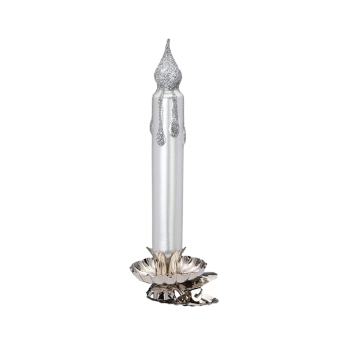 Candle, white with silver glitter flame by Inge Glas of Germany