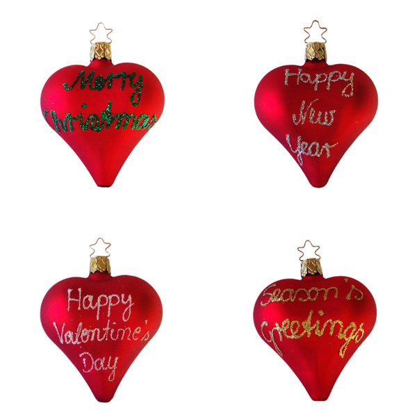 Holiday Greetings Heart Ornament by Inge Glas of Germany