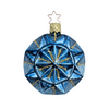 Geometric faceted teal Christmas ornament with a gold star top for hanging by Inge Glas of Germany on a white background