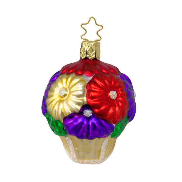 Flower Bouquet in Basket Ornament by Inge Glas of Germany