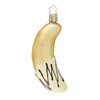White chocolate dipped banana-shaped glass ornament, with gold hanging star top.