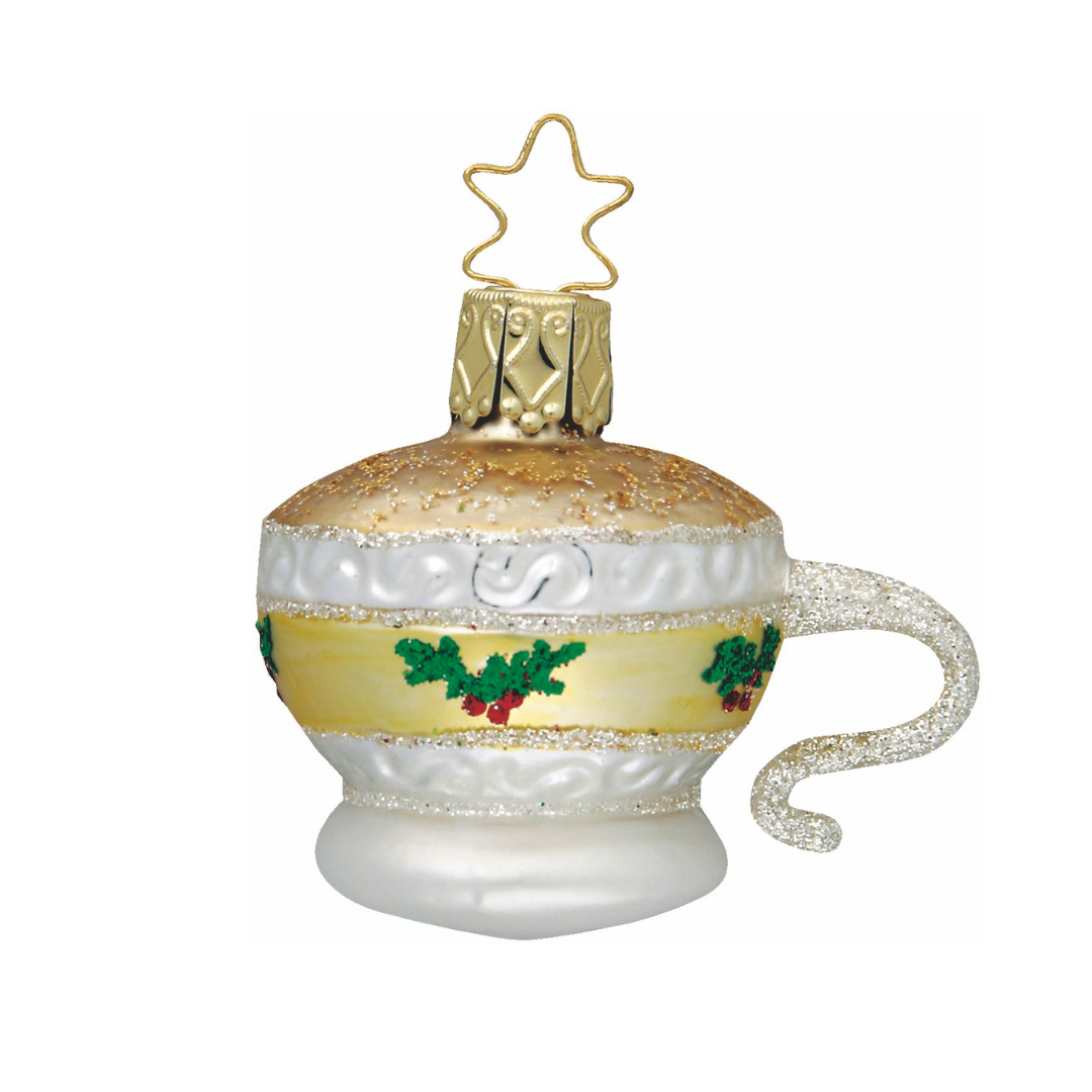 Cup of Holly Tea Cup Ornament by Inge Glas of Germany