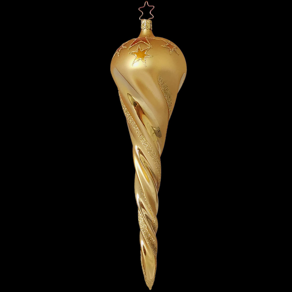 Large gold icicle with gold stars by Inge Glas of Germany