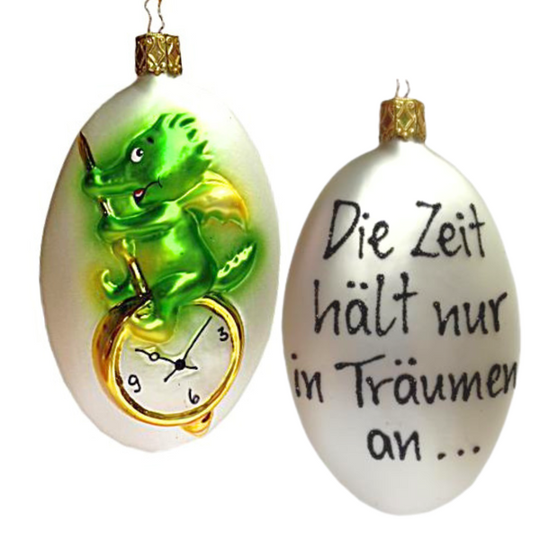 Green Dragon on Clock Ornament by Inge Glas of Germany