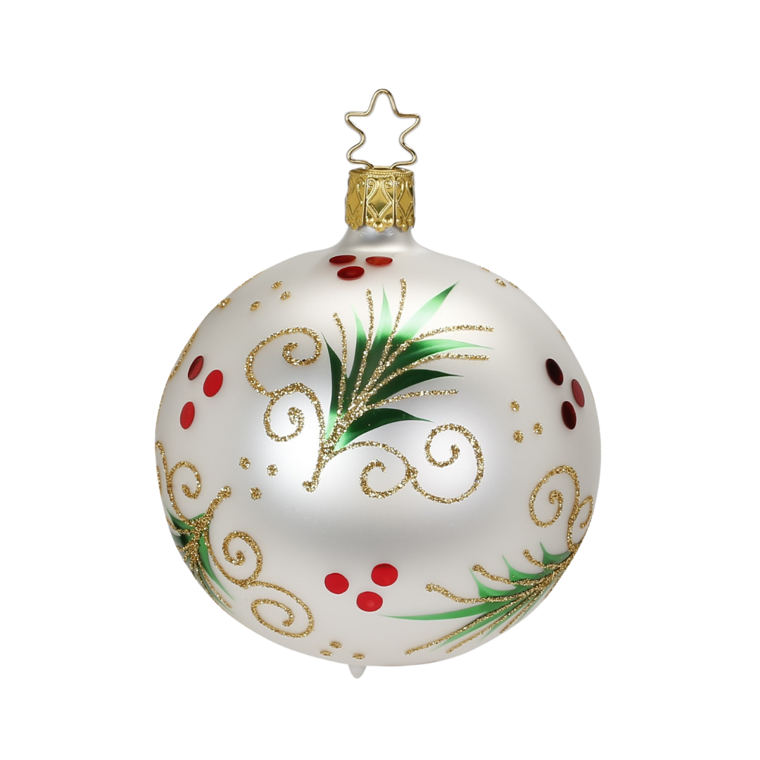 Evergreen Ball, white matte, 8cm, by Inge Glas of Germany