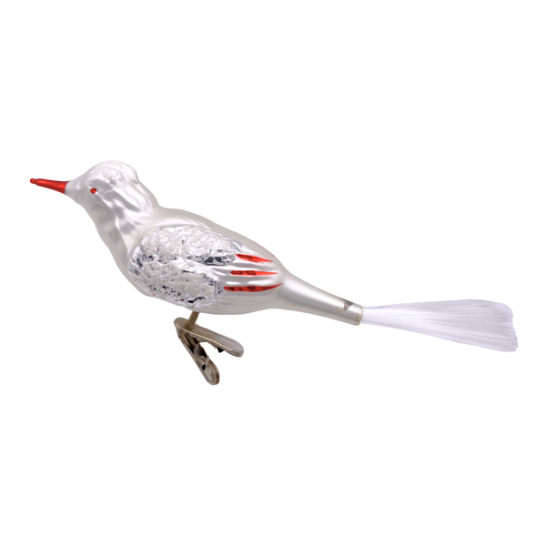 Red and White Bird with Glass Tail by Inge Glas of Germany