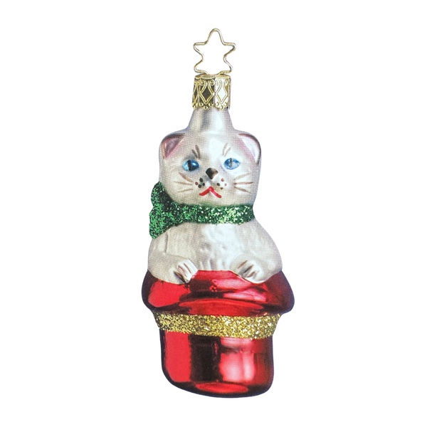 Magic Disappearing Act, Cat in Hat, red with green ribbon by Inge Glas of Germany