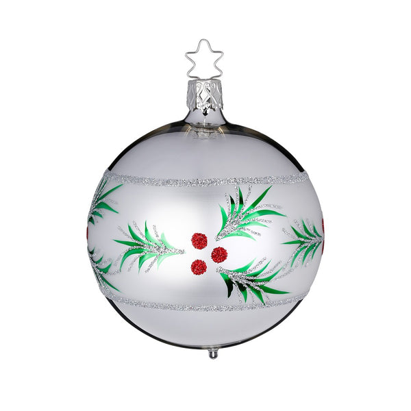 Fir Glow Ball, silver shiny, 3.2" by Inge Glas of Germany