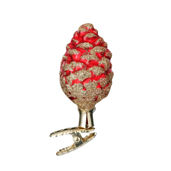 Pine Cone on clip, red by Inge Glas of Germany