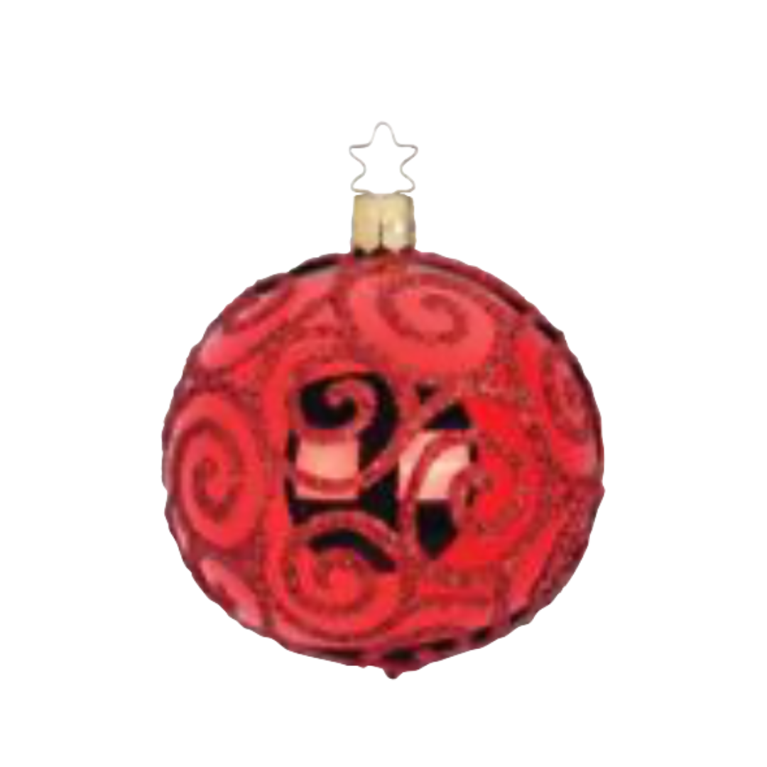 Festive Curls Ball, red, 8cm, by Inge Glas of Germany