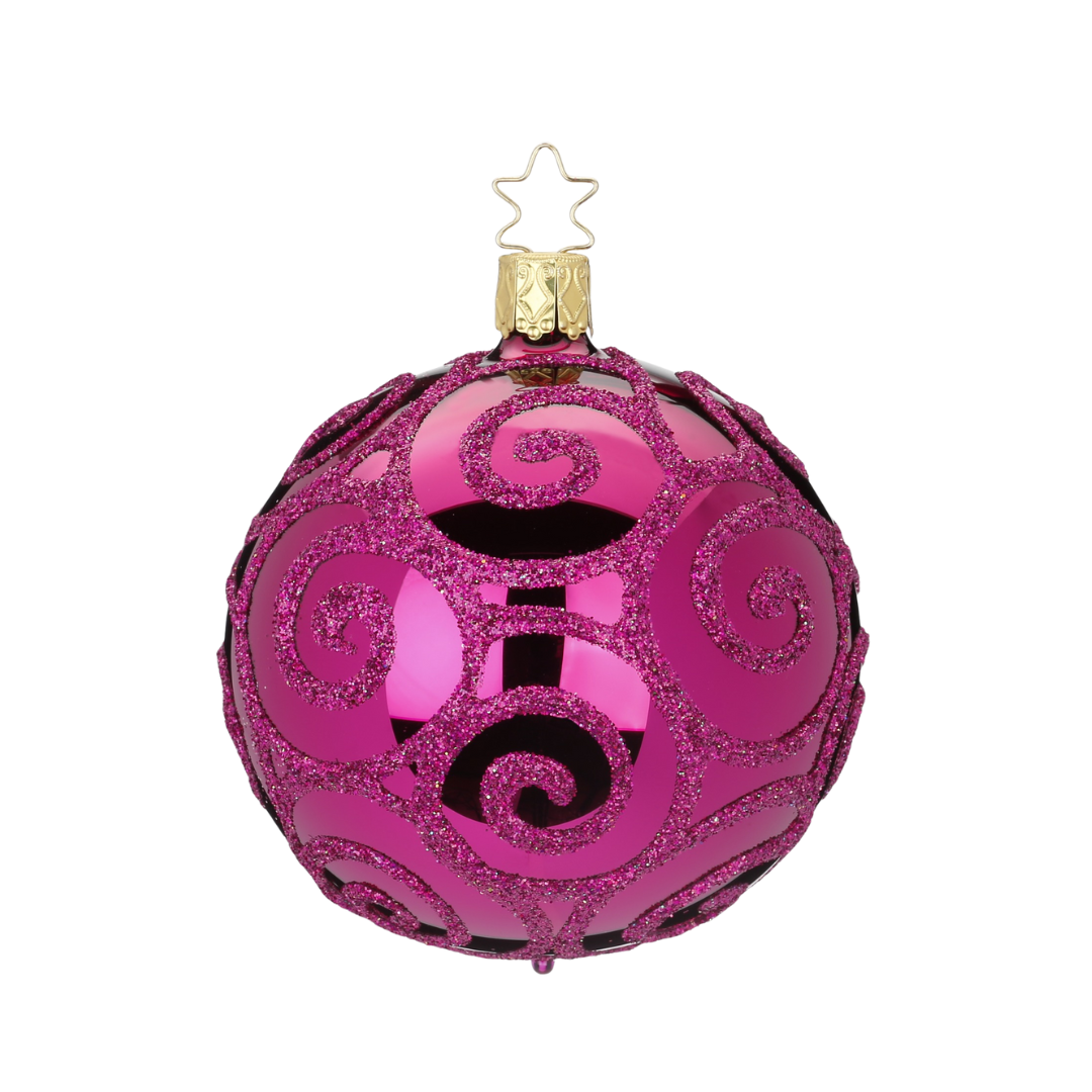 Festive Curls Ball, ruby, 8cm by Inge Glas of Germany