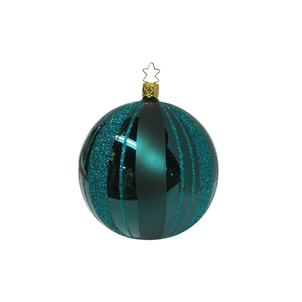 Glitter Stripes Ball, blue green, 6 cm Inge Glas of Germany