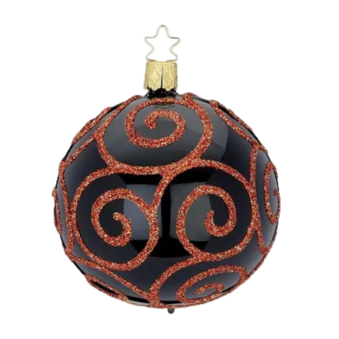 Festive Curls Ball, black pearl, 10cm by Inge Glas of Germany
