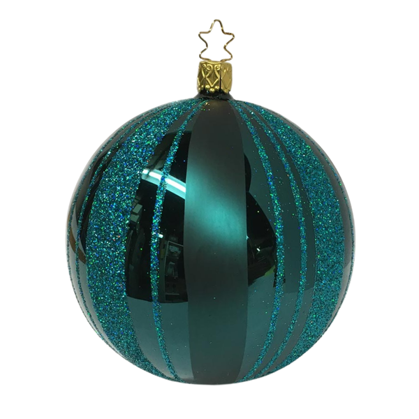 Glitter Stripes Ball, blue green, 10 cm Inge Glas of Germany