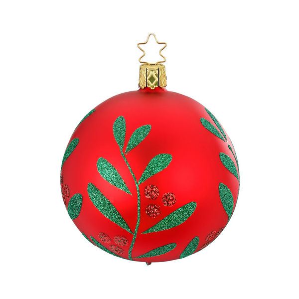 Christmas Leaf Ball, red matte made by Inge Glas of Germany