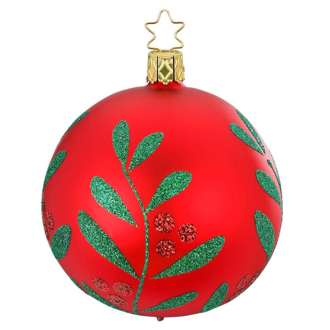 Christmas Leaf Ball, red matte, 8cm by Inge Glas of Germany