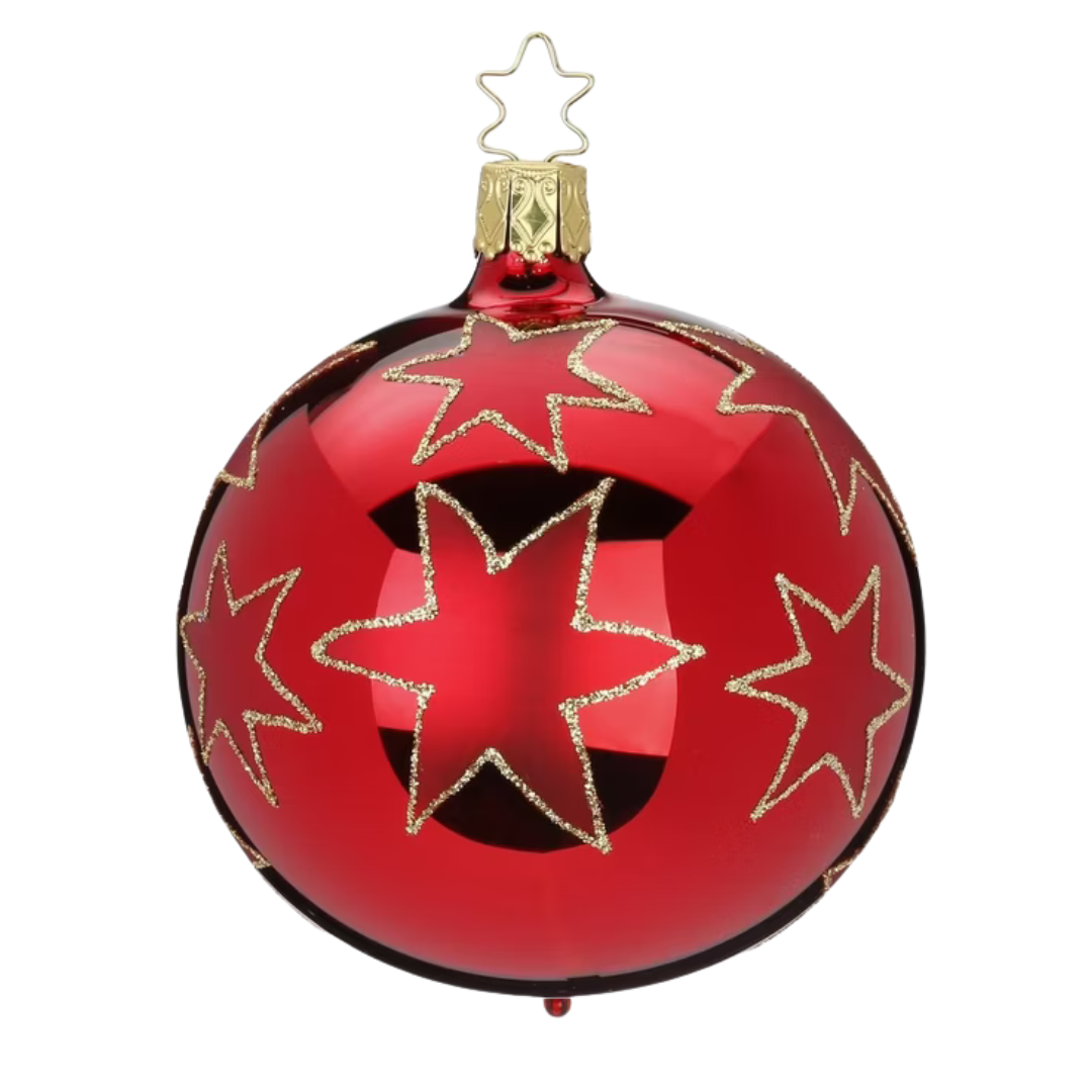 Stars of Christmas Ball, red shiny, 10cm by Inge Glas of Germany