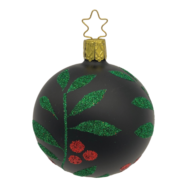 Christmas Leaf Ball, black matte, 6cm by Inge Glas of Germany