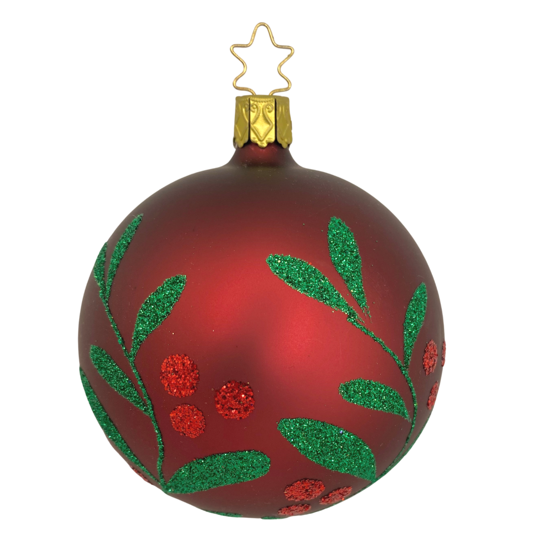 Christmas Leaf Ball, barolo matte, 8cm by Inge Glas of Germany