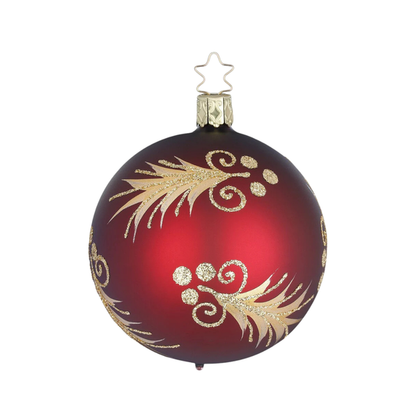 Festive Fir Ball, burgundy matte, 3.2" by Inge Glas of Germany