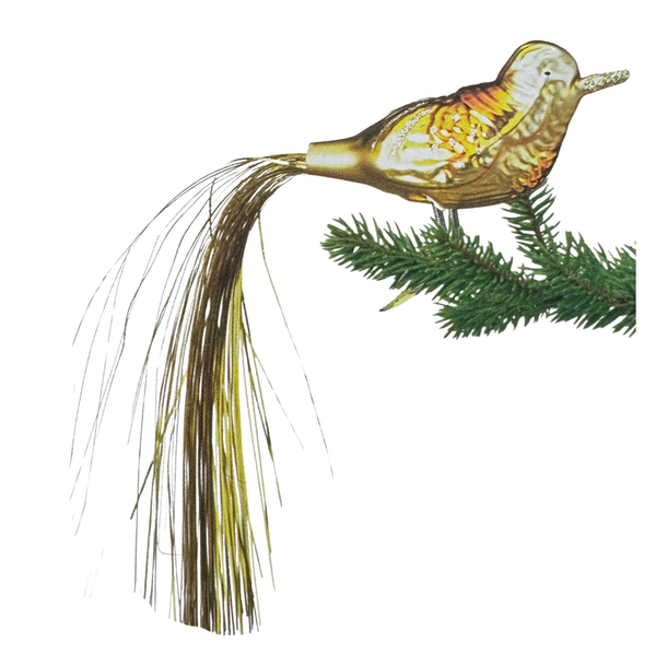 Thuringian Bird, gold with tinsel tail by Inge Glas of Germany