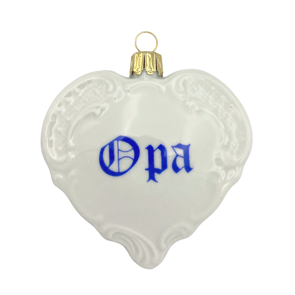 Porcelain Oma and Opa Heart Ornament by Lindner Porcelain