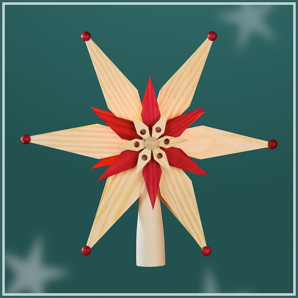 Illuminated Red Star over Natural Star with Red Tips, Tree Topper by Martina Rudolph
