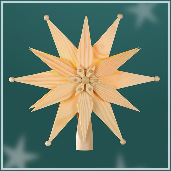 Illuminated Natural Star over Natural Star with Tips, Tree Topper by Martina Rudolph