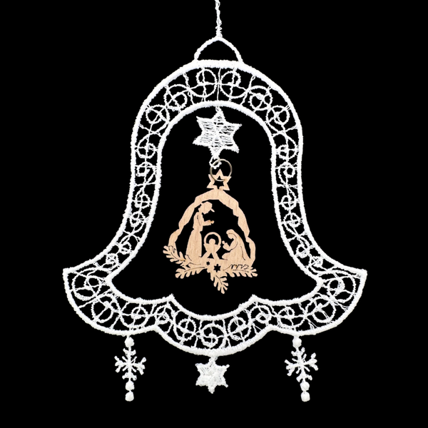 Lace Bell Ornament with Wood Nativity by StiVoTex Vogel