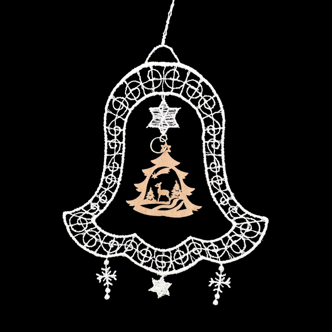 Lace Bell Ornament with Wood Deer by StiVoTex Vogel