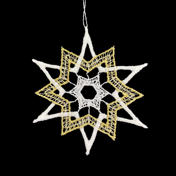 Gold Star with White Tips Lace Ornament by StiVoTex Vogel