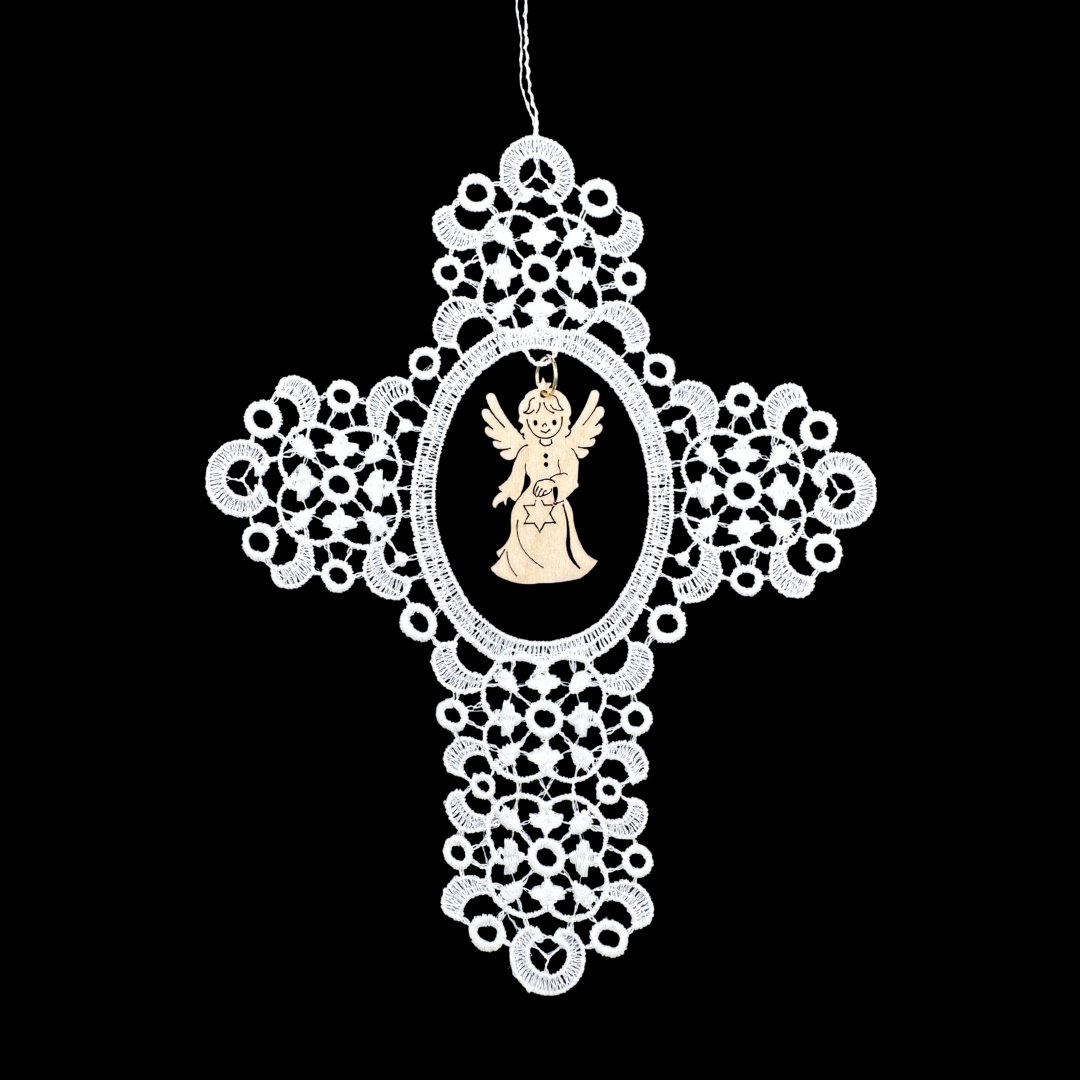 Lace Cross Ornament with Angel with Star by StiVoTex Vogel
