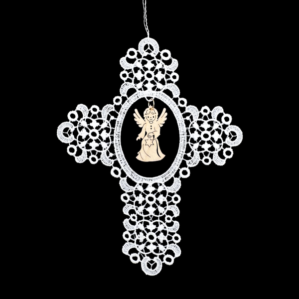 Lace Cross Ornament with Angel with Star by StiVoTex Vogel
