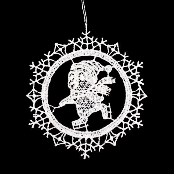 Snowflake Frame Lace Ornament with Skating Penguin by StiVoTex Vogel