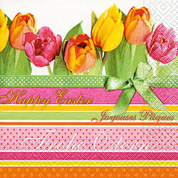 Tulips and Stripes Paper Luncheon Size Paper Napkins