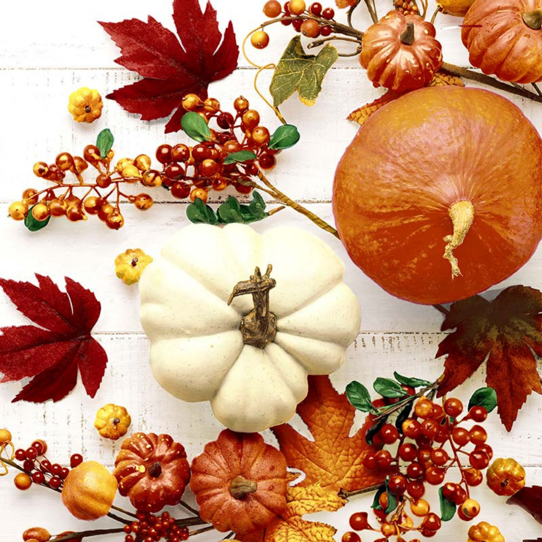 Pumpkin and Leaves Luncheon Size Paper Napkins
