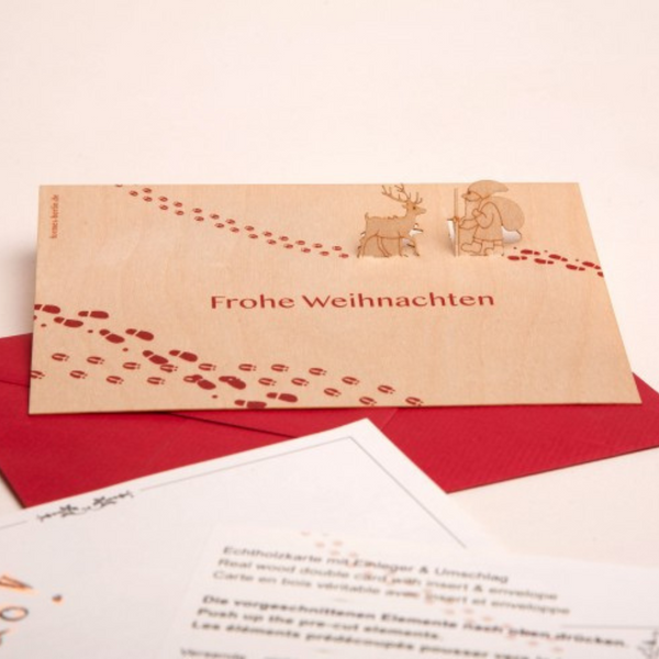 Santa Frohe Weihnachten Wood Card by Formes-Berlin