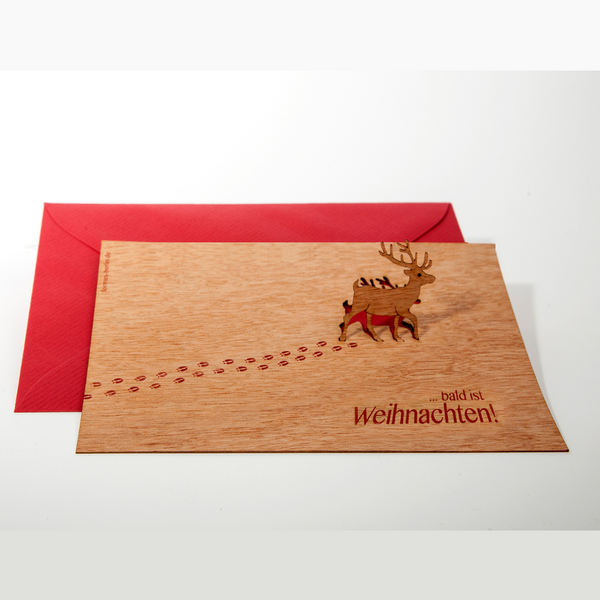 Reindeer Bald ist Weihnachten Wood Card by Formes-Berlin