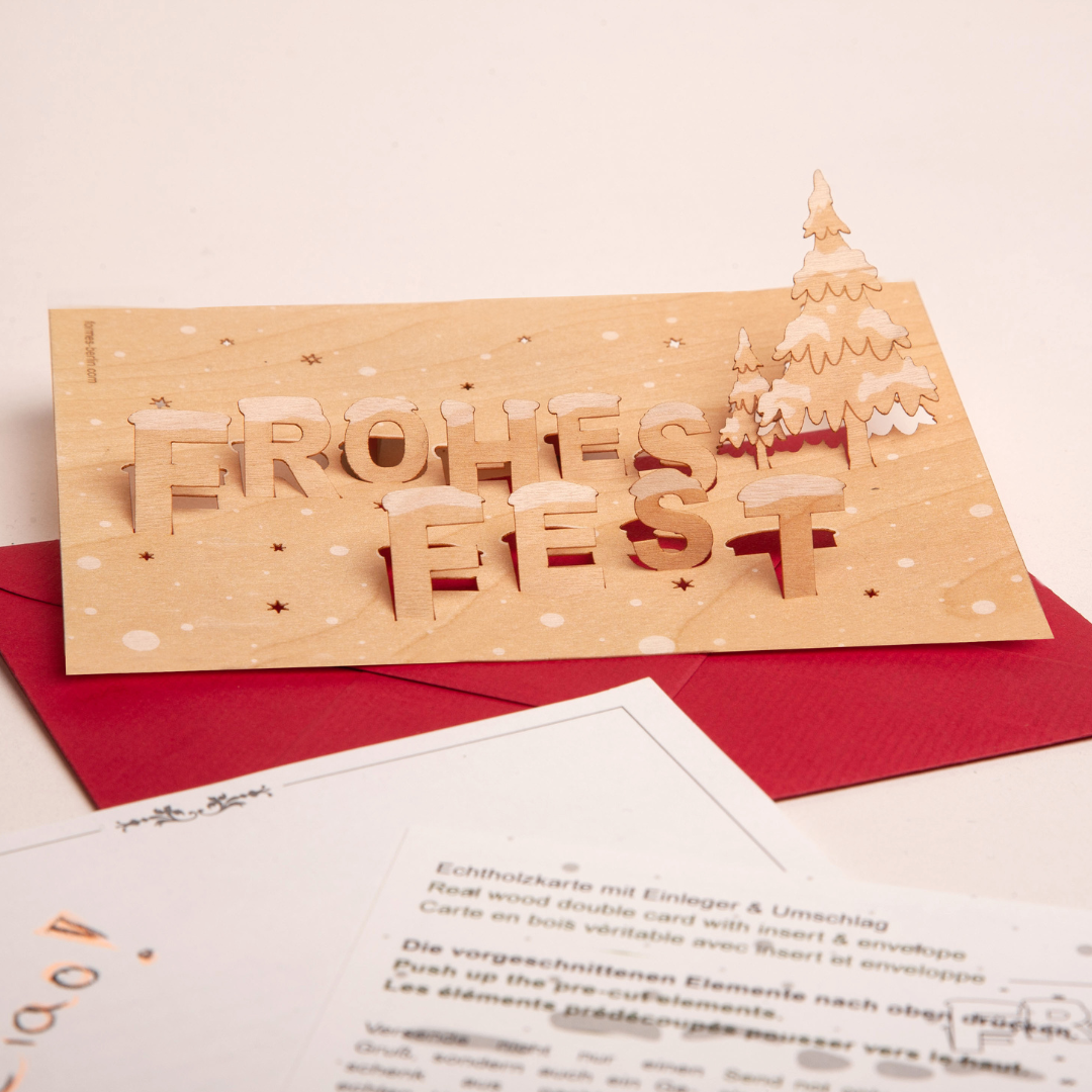 Santa Frohe Fest Wood Card by Formes-Berlin