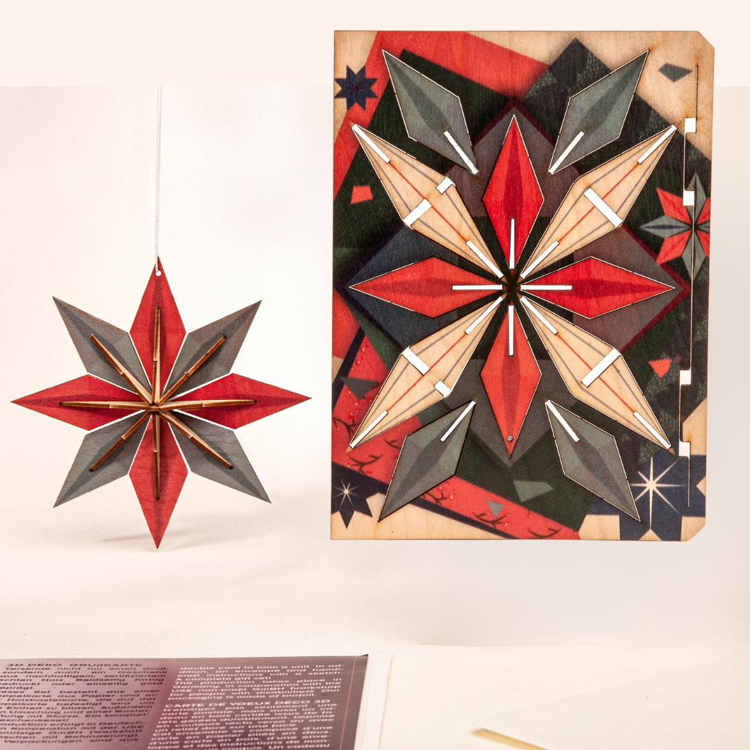 Christmas Star 3D Wood Decoration Card by Formes-Berlin