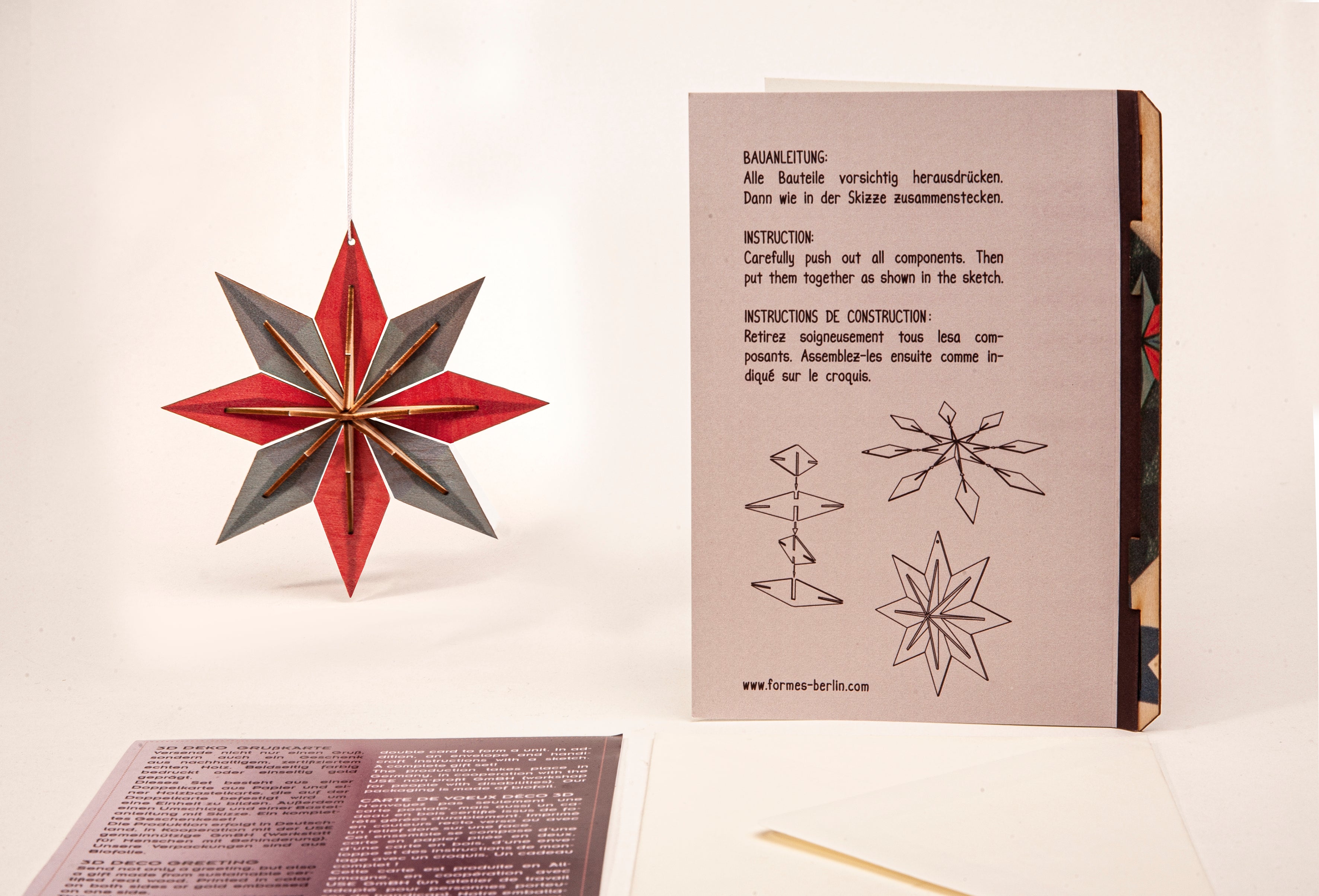 Christmas Star 3D Wood Decoration Card by Formes-Berlin