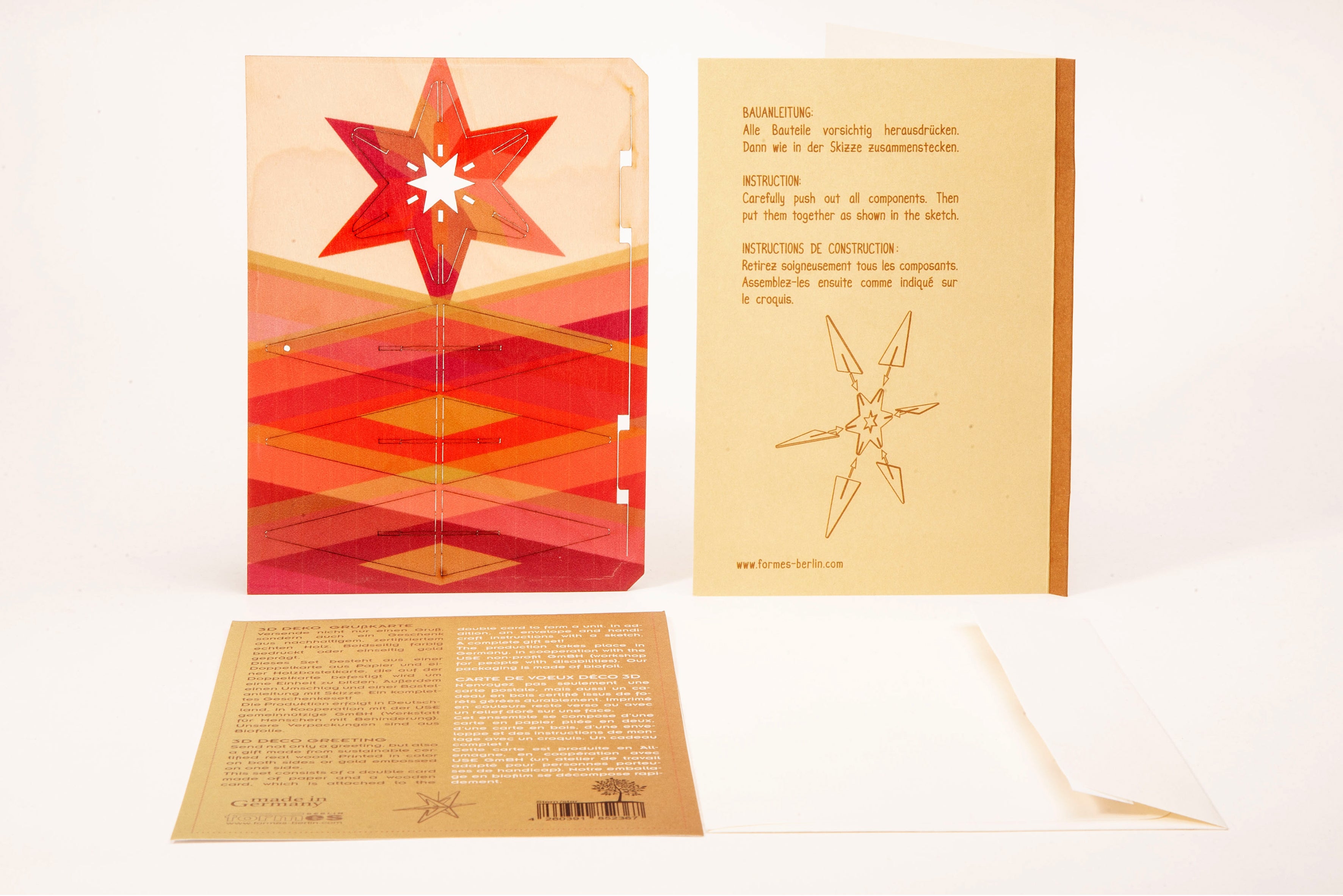 Red Star 3D Wood Decoration Card by Formes-Berlin