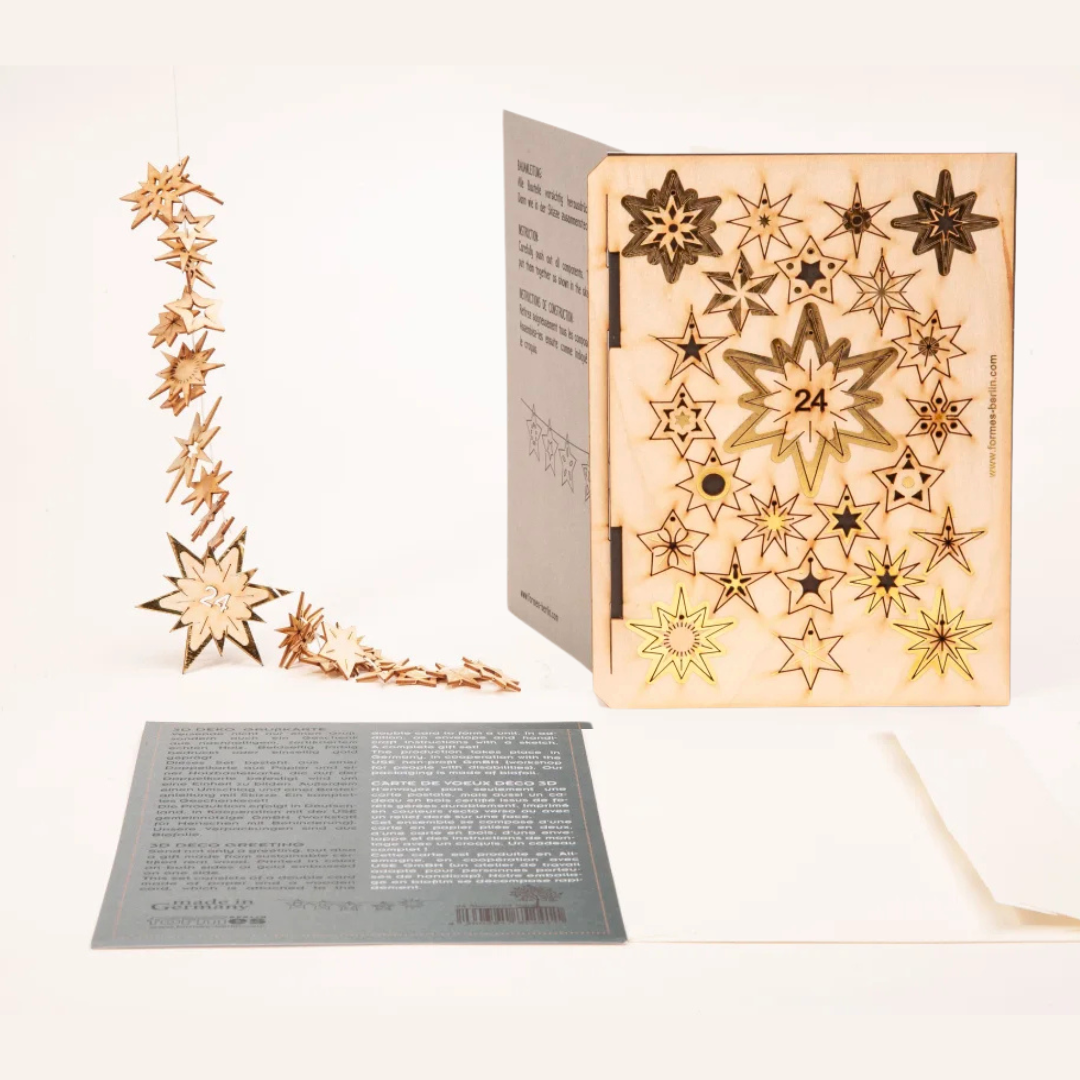 Stars 3D Wood Decoration Card by Formes-Berlin