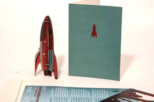 Rocket 3D Wood Decoration Card by Formes-Berlin