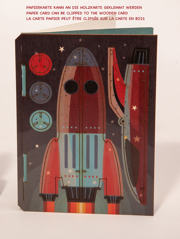 Rocket 3D Wood Decoration Card by Formes-Berlin