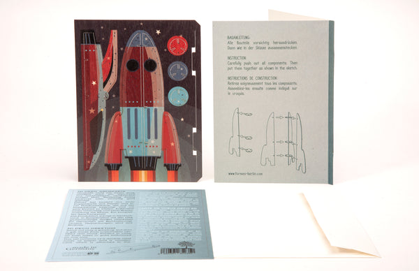 Rocket 3D Wood Decoration Card by Formes-Berlin