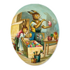 Decorative decoupage fillable Easter egg with an illustration of rabbits. Each egg has a different scene: This one has rabbits painting Easter eggs.