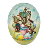 Decorative decoupage fillable Easter egg with an illustration of rabbits. Each egg has a different scene: This one has rabbits playing musical instruments dancing on painted eggs.