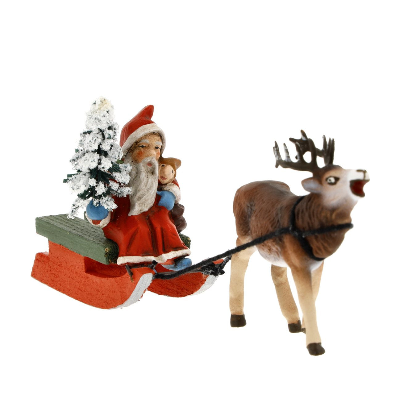 Miniature Santa on Sled with Stag by Marolin Manufaktur